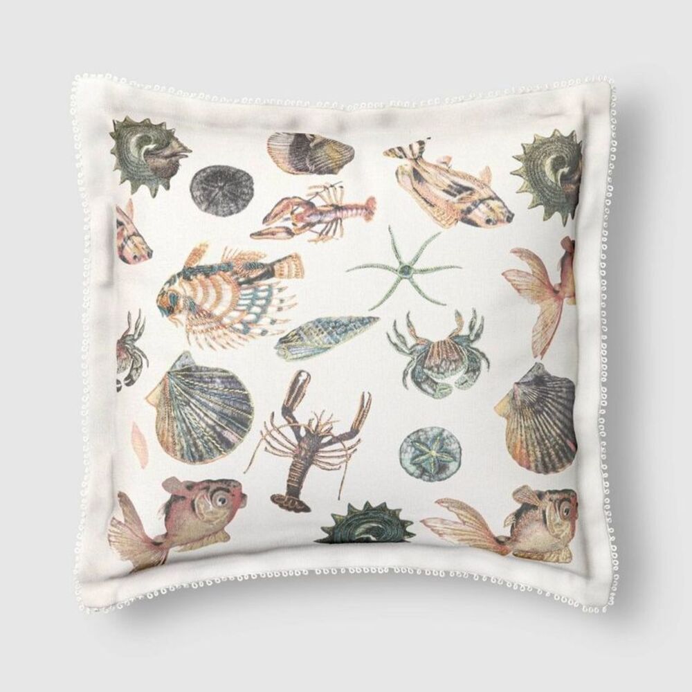 18"x18" Sea Life Embroidered Flange Outdoor Throw Pillow